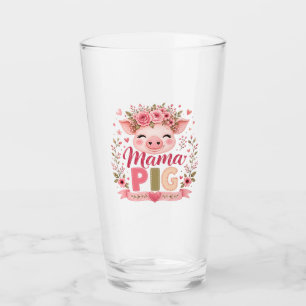Pink Floral Mama Pig Cute Farm Animal Motherhood Glass