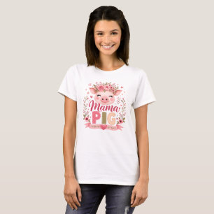 Pink Floral Mama Pig Cute Farm Animal Motherhood T-Shirt