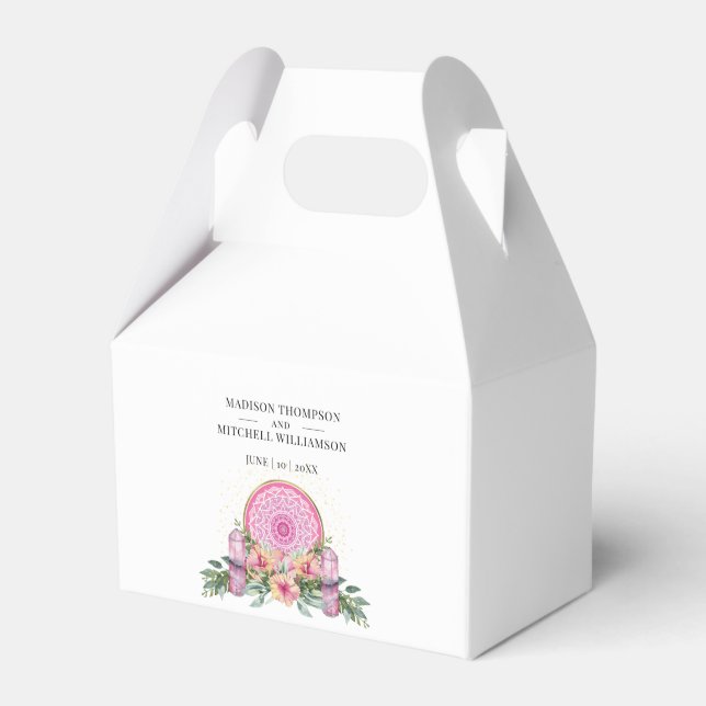Pink Floral Mandala Crystals Metaphysical Wedding Favour Box (Front Side)