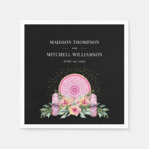 Pink Floral Mandala Crystals Metaphysical Wedding Napkin