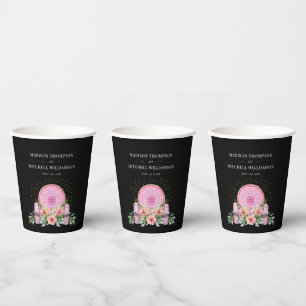 Pink Floral Mandala Crystals Metaphysical Wedding Paper Cups