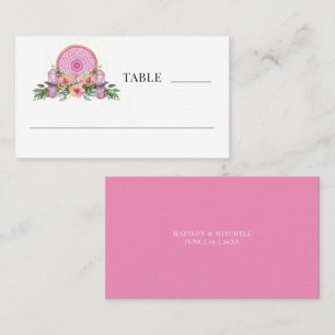 Pink Floral Mandala Crystals Metaphysical Wedding Place Card
