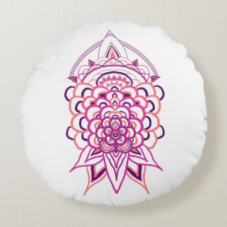 Pink Floral Mandala Round Throw Pillow | Aesthetic