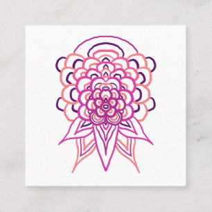 Pink Floral Mandala Square Business Card Boho Ar