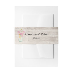 Pink Floral Mason Jar Barn Wood Invitation Belly Band