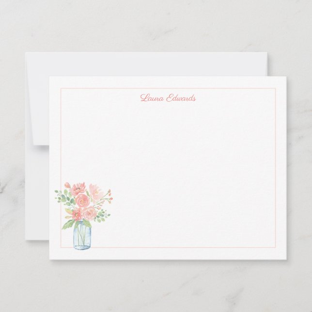 Pink Floral Mason Jar Border Personalised Card (Front)
