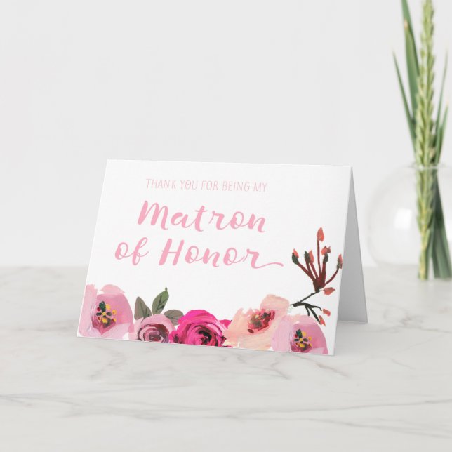 Pink Floral Matron Of Honour Thank You Card (Front)