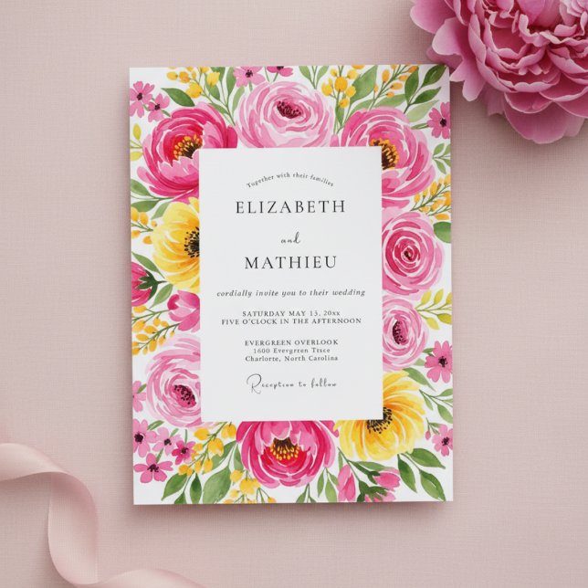 Pink Floral Meadow Wedding Invitation (Creator Uploaded)