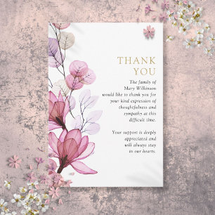 Pink Floral Memorial Celebration Of Life Funeral Thank You Card