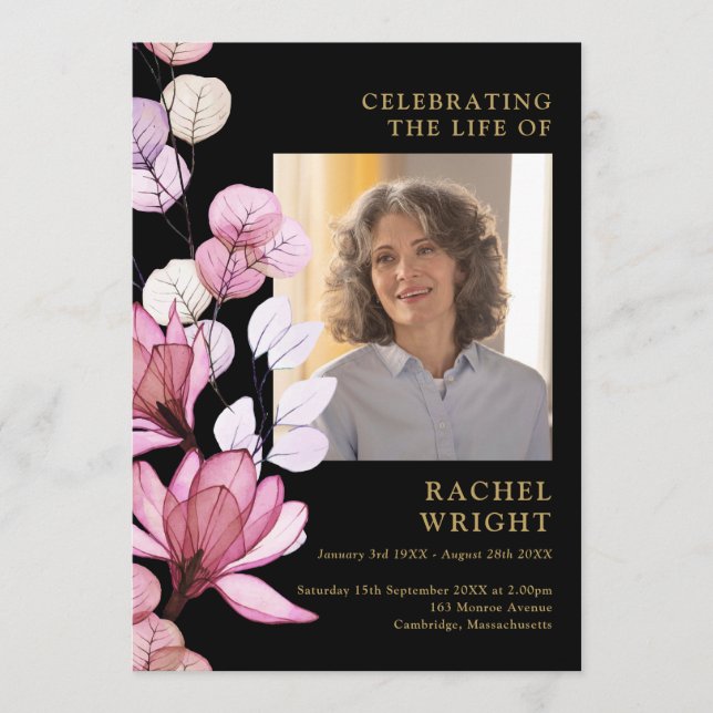 Pink Floral Memorial Funeral Order Of Service Programme (Front)