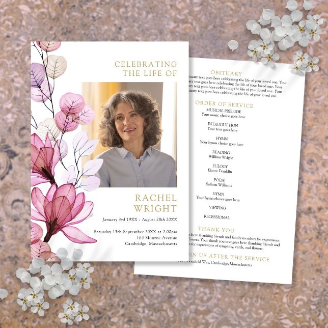 Pink Floral Memorial Funeral Order Of Service Programme (Pink Floral Memorial Funeral Order Of Service Program)