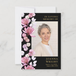 Pink Floral Memorial Funeral Prayer Photo Card
