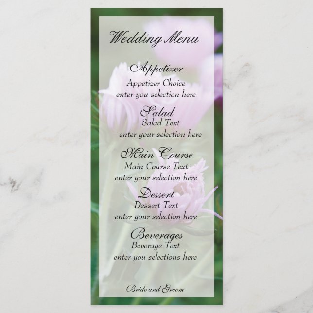 Pink floral menu card (Front)