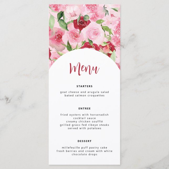 Pink Floral Menu Card (Front)