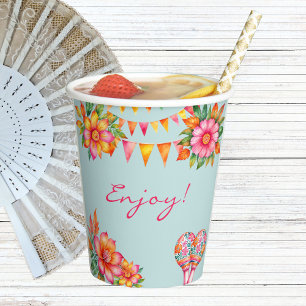 Pink Floral Mexican Fiesta Bridal Shower Paper Cups