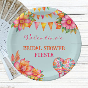 Pink Floral Mexican Fiesta Bridal Shower Paper Plate