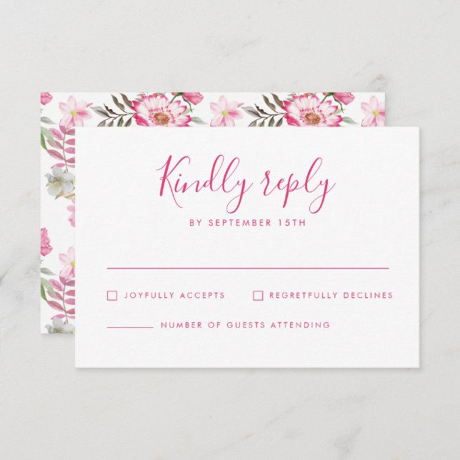 Pink Floral Minimal Wedding RSVP Card (Front/Back)