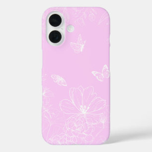 Pink Floral Minimalist Pattern Modern Abstract iPhone 16 Case