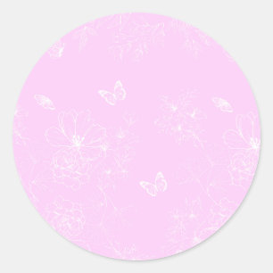 Pink Floral Minimalist Pattern Modern Abstract Classic Round Sticker