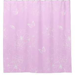 Pink Floral Minimalist Pattern Modern Abstract Shower Curtain