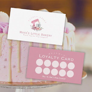 Pink Floral Mixer Bakery Loyalty Rewards Business Card