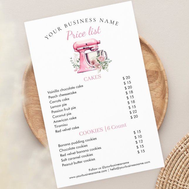 Pink Floral Mixer Bakery Price List Flyer (Creator Uploaded)