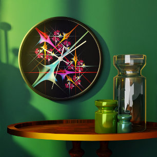 Pink Floral Modern Abstract Art Color Pattern #01 Large Clock