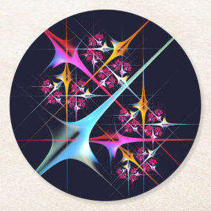 Pink Floral Modern Abstract Art Color Pattern #01 Round Paper Coaster