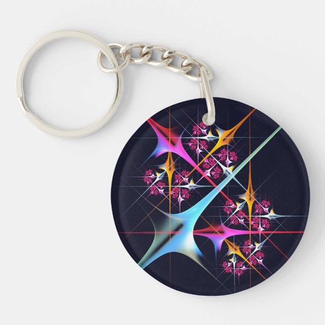 Pink Floral Modern Abstract Art Colour Pattern #01 Key Ring (Front)