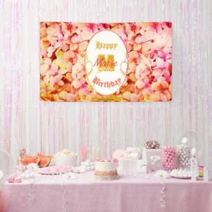 Pink Floral Modern Elegant Monogram Happy Birthday Banner