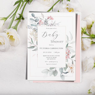 Pink Floral Modern Girl Baby Shower Invitation