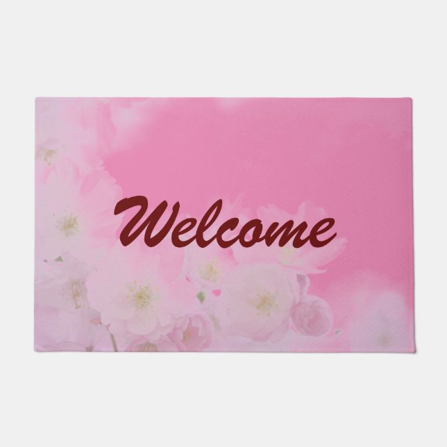 Pink Floral Modern Professional Minimalist Doormat (Front)