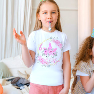 Pink Floral Modern Unicorn Birthday T-Shirt