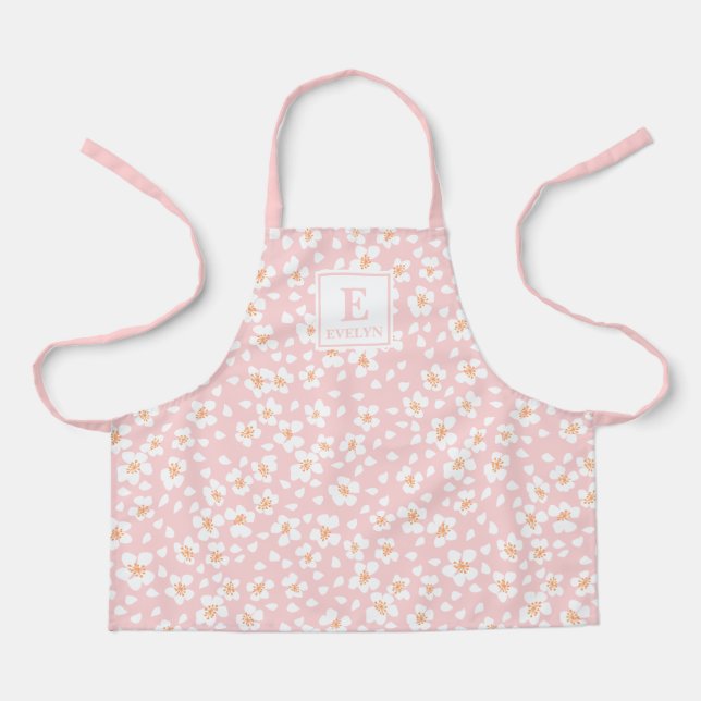 Pink Floral Monogram Apron for girls or mum (Front)