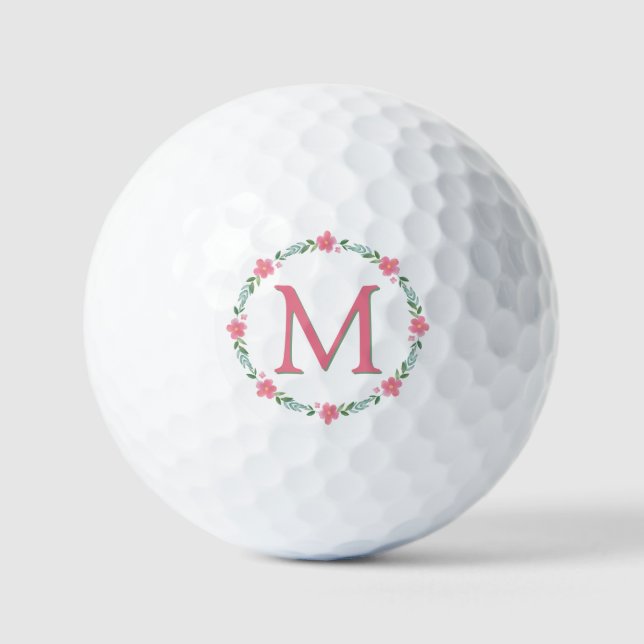 Pink Floral Monogram Golf Balls (Front)