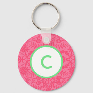 Pink Floral Monogram Keychain