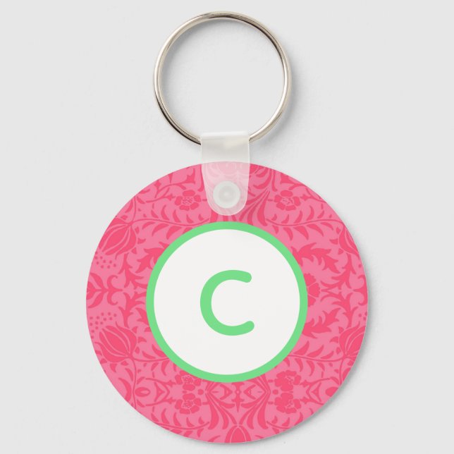 Pink Floral Monogram Keychain (Front)