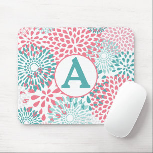 Pink Floral Monogram Mouse Pad
