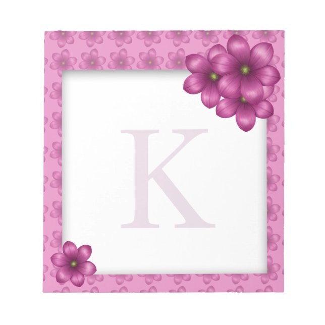 Pink Floral Monogram Notepad (Front)
