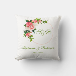 Pink Floral Monogram Wedding   Cushion