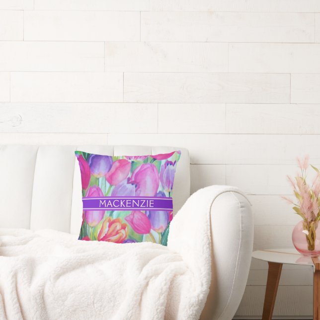 PINK FLORAL Monogram WHITE TEXT Cushion (Couch)