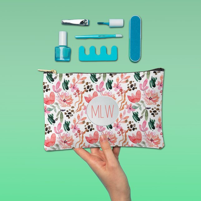 Pink Floral Monogrammed Accessory Pouch (Small Pink Floral Monogrammed Accessory Pouch (larger size in our collection.))