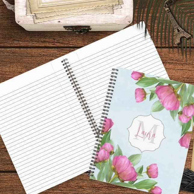 Pink Floral Monogrammed Cute Custom Notebook (Creator Uploaded)