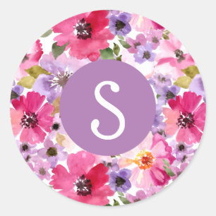 Pink Floral Monogrammed Sticker