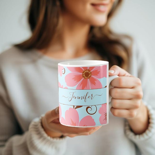 Pink Floral Mood – Pastel Vibes-Retro Flowers Coffee Mug (Pink Floral Mood –Pastel Vibes- Coffee Mug)