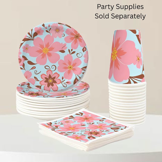 Pink Floral Mood – Pastel Vibes-Retro Flowers Paper Cups (Pink Floral Mood – Pastel Vibes-Party Supplies)