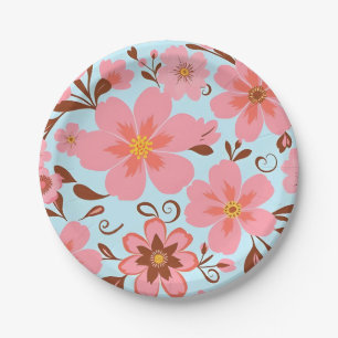 Pink Floral Mood – Pastel Vibes-Retro Flowers Paper Plate