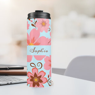 Pink Floral Mood – Pastel Vibes-Retro Flowers Thermal Tumbler