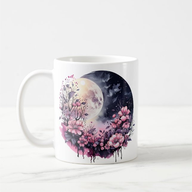 PINK FLORAL MOON HALLOWEEN COFFEE MUG (Left)