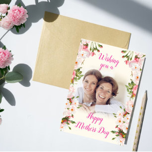 Pink Floral Mothers Day - American Mum & Daughter Card